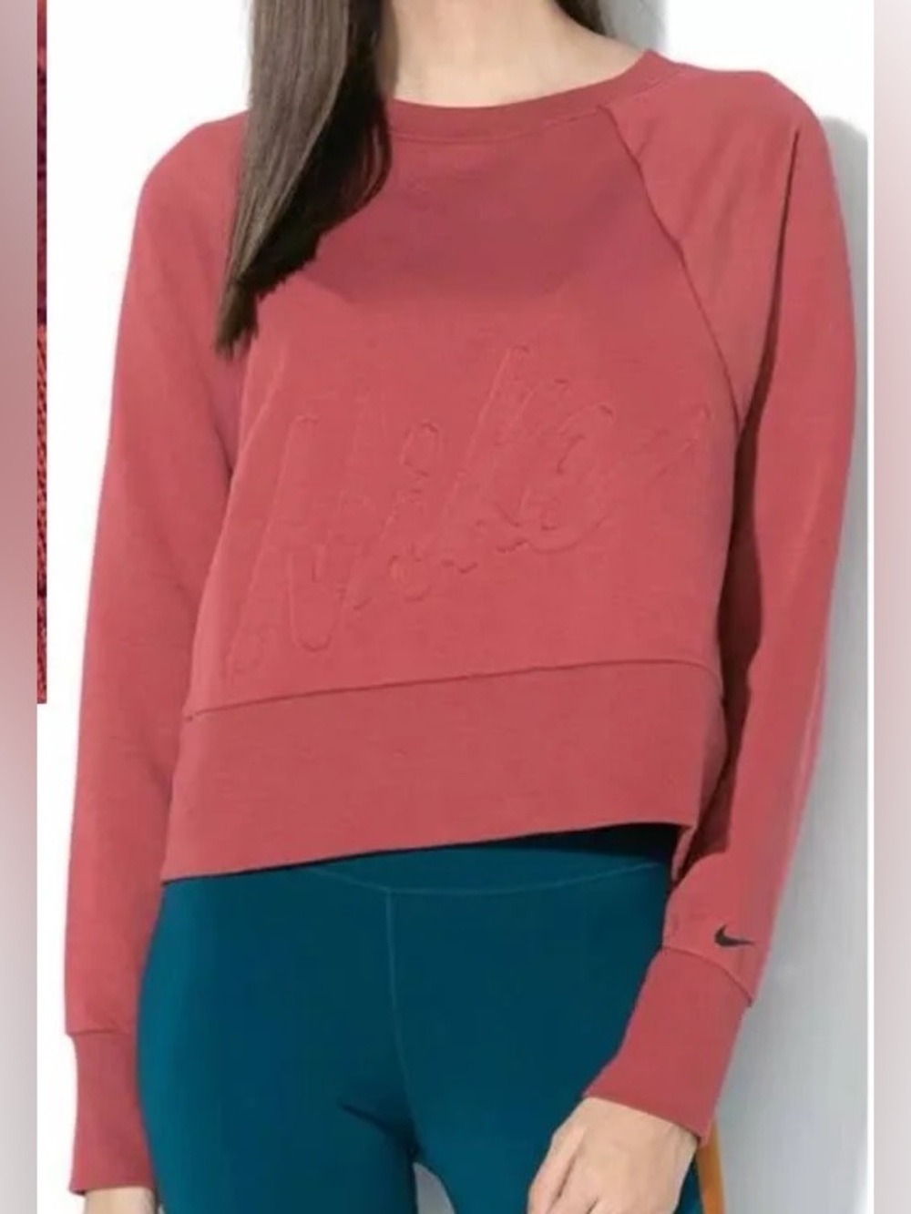 Nike Dri Fit Women's long sleeve Crewneck embossed logo cropped Sweatshirt